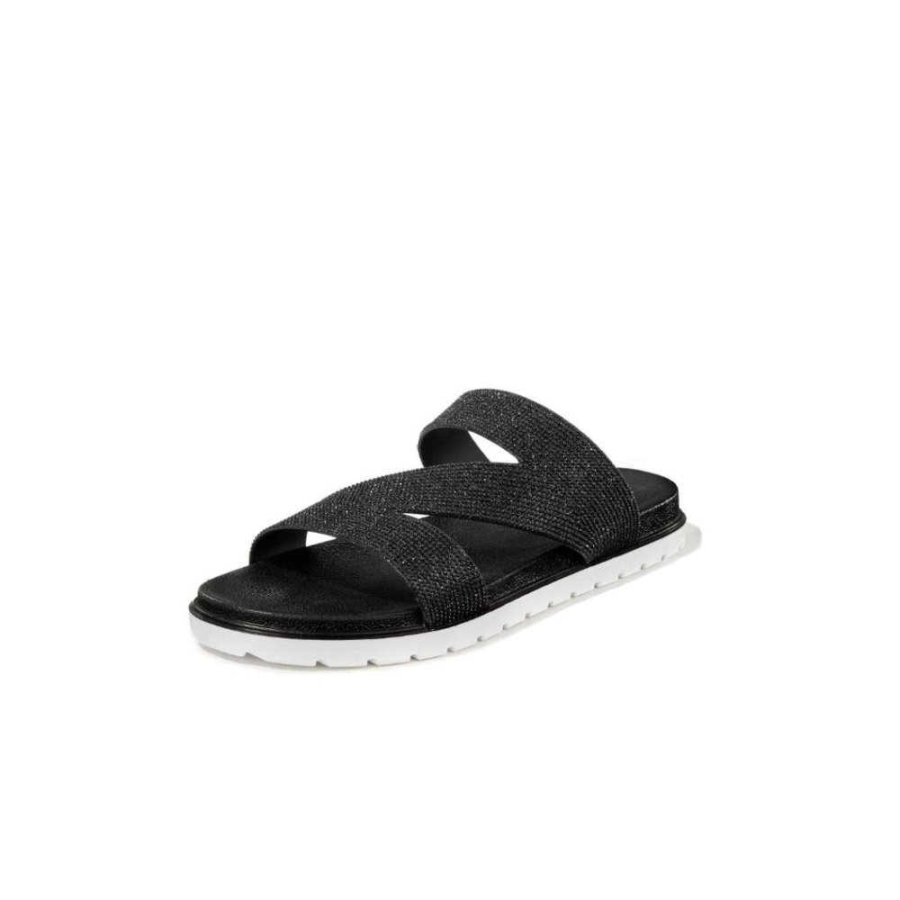West Loop Women's Casual Slip-on Glitter Slide Sandals, Black - Picture 8 of 9